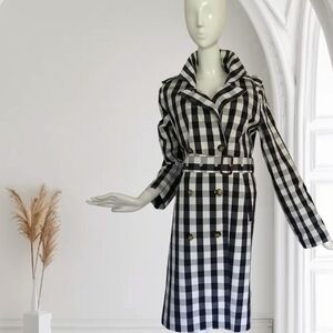 J. Crew Black and White Checkered Trench Coat